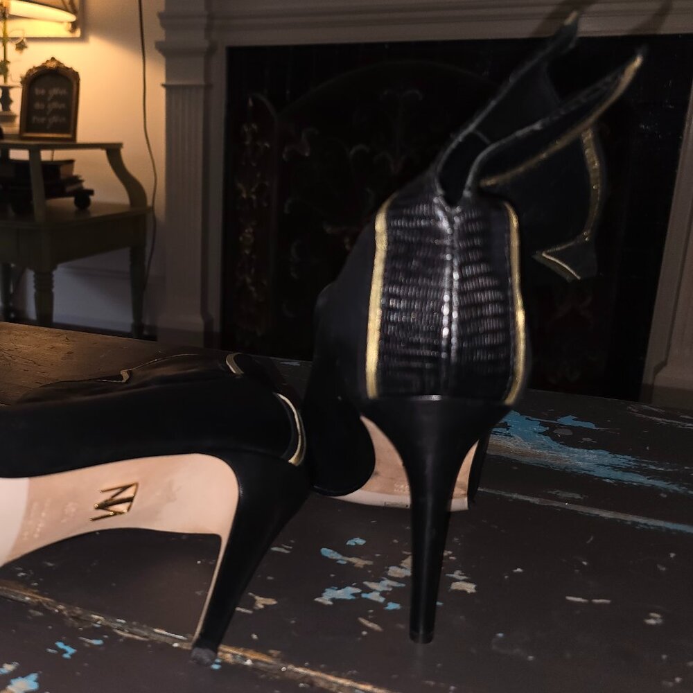 Tamara Mellon Leather Ankle Boots Black Gold 40 1/2